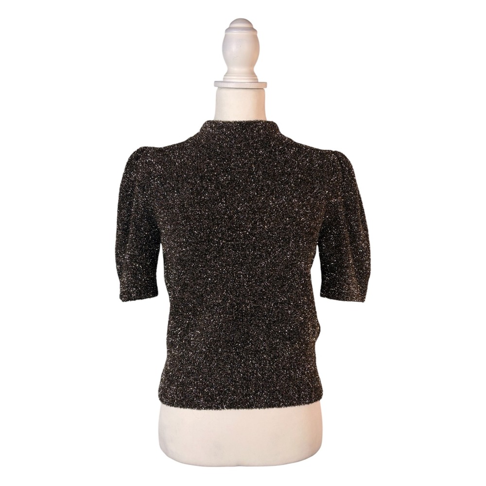 Kate Spade Dashing Beauty‎ Metallic Knit Top Women's XS Fuzzy Chic Glam Preppy